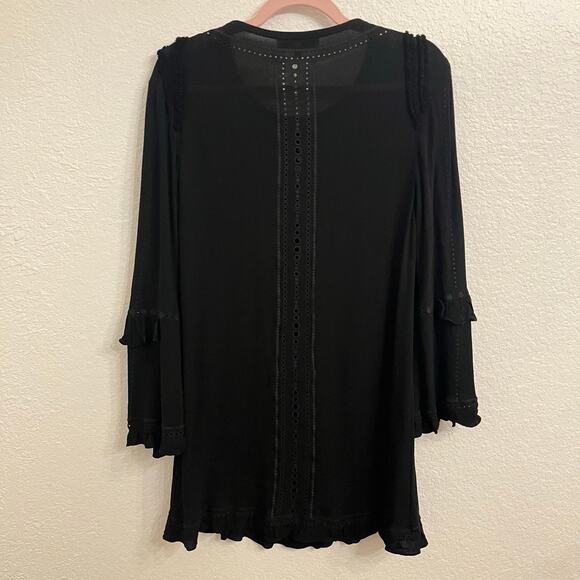 IRO Jeyss 17S Ruffle Eyelet Mini Dress Size 4 Small Black Bell Sleeve Tunic Goth - Picture 9 of 16